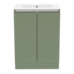 Newland  Double Door Floor Standing Vanity Unit with Basin Matt Sage Green 600mm x 450mm x 840mm