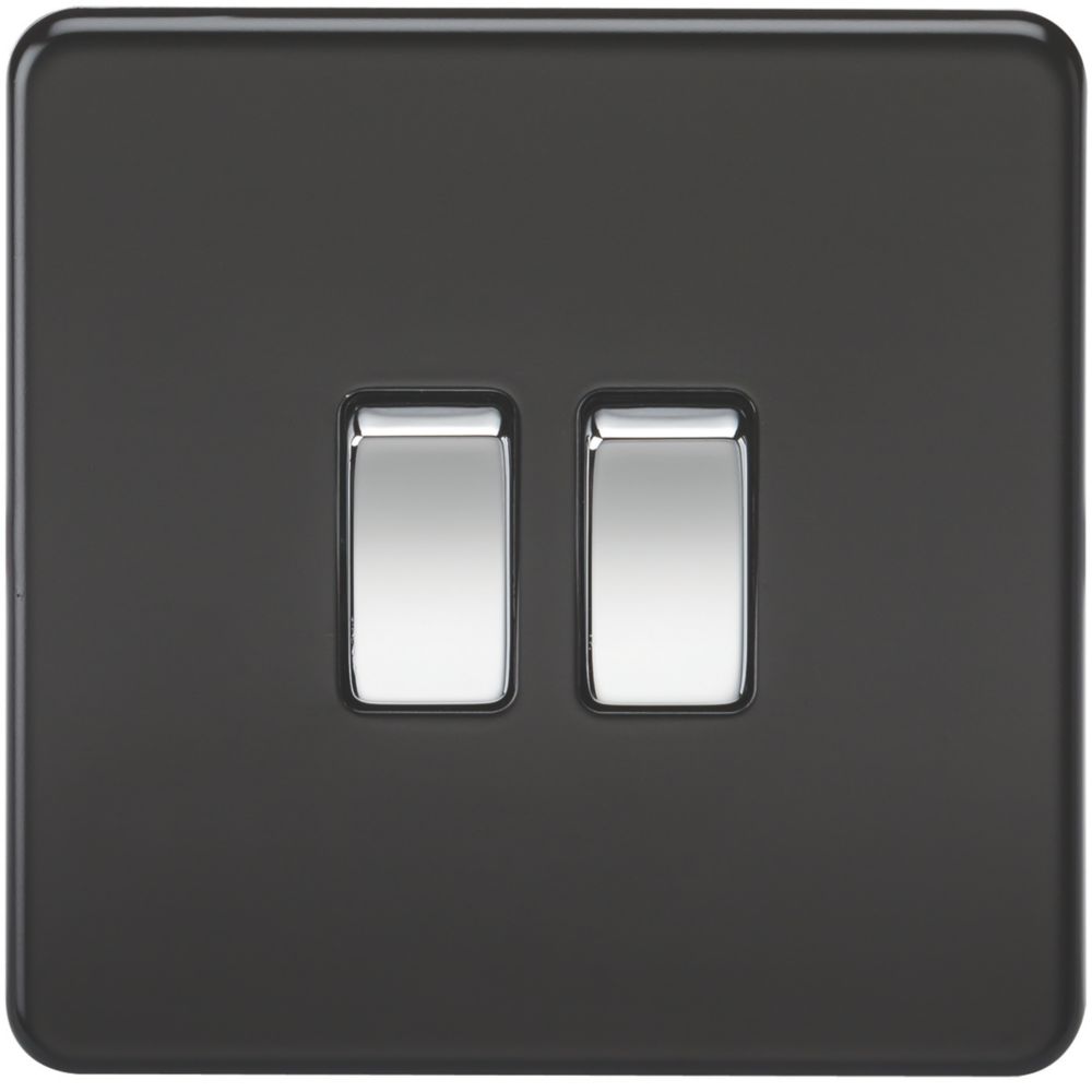 Knightsbridge 10AX 2-Gang 2-Way Light Switch with Chrome Switches Matt ...