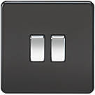 Knightsbridge SF3000MB 10AX 2-Gang 2-Way Light Switch with Chrome Switches  Matt Black