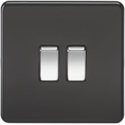 Knightsbridge SF3000MB 10AX 2-Gang 2-Way Light Switch with Chrome Switches  Matt Black