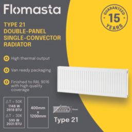 Flomasta 400mm x 1200mm 3918BTU White Type 21 Convector Radiator