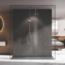 Aqualisa Optic Q Gravity-Pumped Ceiling-Fed Chrome Thermostatic Dual Outlet Exposed Smart Shower with Ceiling-Fixed Head