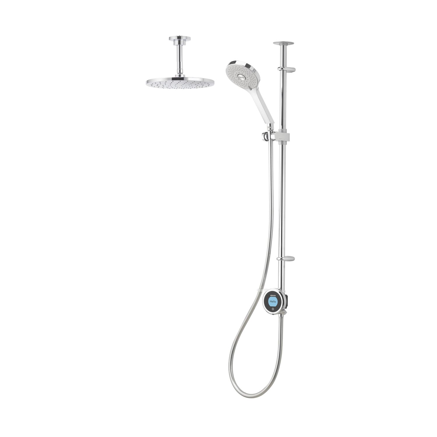 Aqualisa Optic Q Gravity-Pumped Ceiling-Fed Chrome Thermostatic Dual Outlet Exposed Smart Shower with Ceiling-Fixed Head (544AJ)