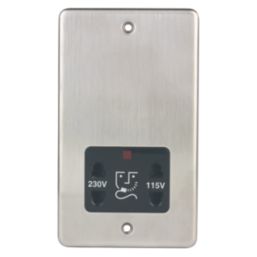 Hager  WRSO100BSB 1-Gang Dual Voltage Shaver Socket 115/230V ACV Brushed Steel with Black Inserts