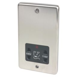 Hager  WRSO100BSB 1-Gang Dual Voltage Shaver Socket 115/230V ACV Brushed Steel with Black Inserts