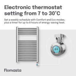 Flomasta 800mm x 500mm 853BTU Chrome Curved Electric Towel Radiator