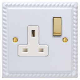 Varilight  13A 1-Gang 2-Pole Switched Socket Georgian White  with White Inserts