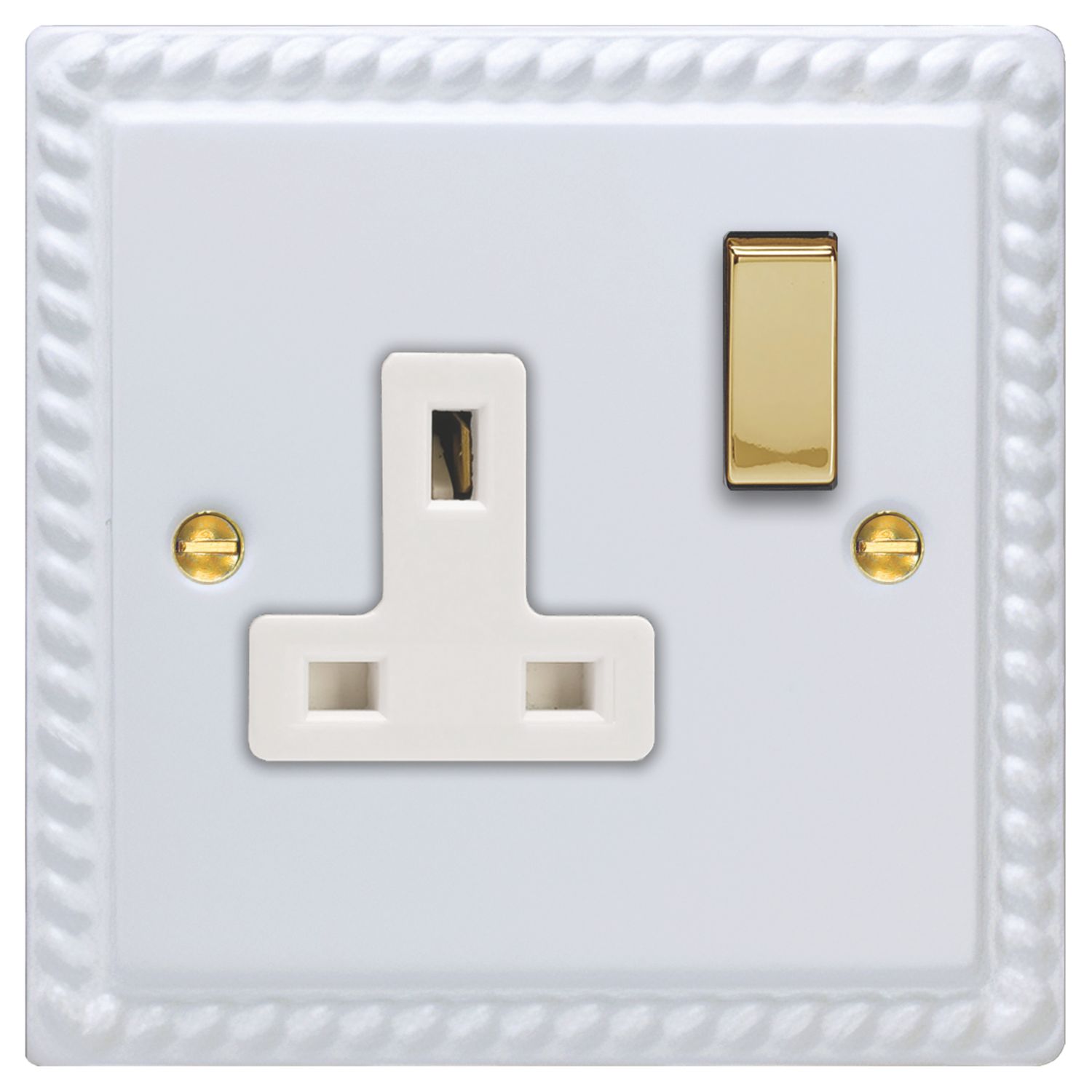 Varilight 13A 1-Gang 2-Pole Switched Socket Georgian White with White Inserts (544EC)