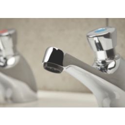 Bristan Timed Flow Chrome-Plated 98mm Push Button 2 Tap Holes Basin Pillar Tap