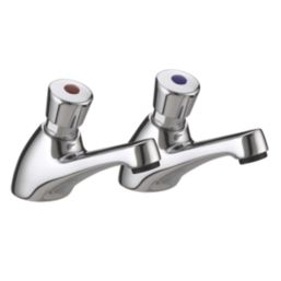 Bristan Timed Flow Chrome-Plated 98mm Push Button 2 Tap Holes Basin Pillar Tap