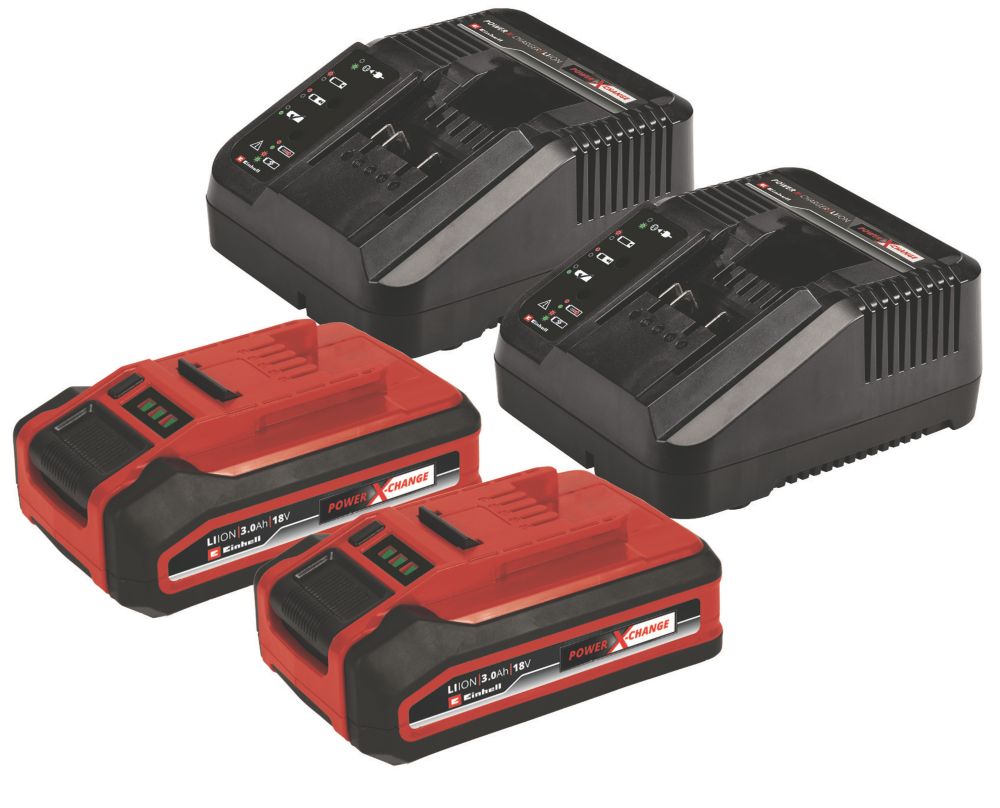 Einhell 18V 3.0Ah Li-Ion Power X-Change Battery Starter Kit 2 Pack -  Screwfix