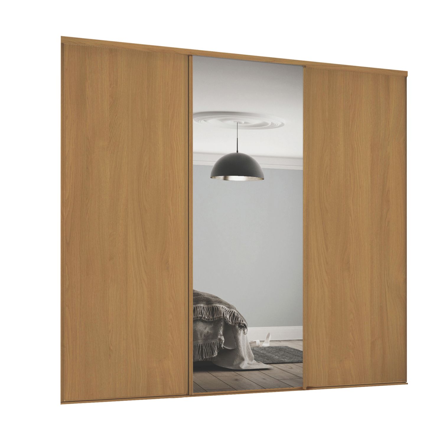 Spacepro Classic 3-Door Sliding Wardrobe Door Kit Oak Frame Oak / Mirror Panel 1760mm x 2260mm (544GK)