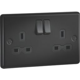 Knightsbridge  13A 2-Gang DP Switched Socket Matt Black  with Black Inserts