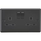 Knightsbridge  13A 2-Gang DP Switched Socket Matt Black  with Black Inserts