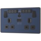 British General Evolve 13A 2-Gang SP Switched Double Socket With WiFi Extender + 2.1A 10.5W 1-Outlet Type A USB Charger Blue with Black Inserts