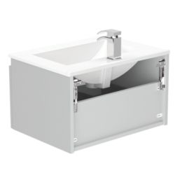 Newland  Single Drawer Wall-Mounted Vanity Unit with Basin Matt Pearl Grey 600mm x 450mm x 370mm