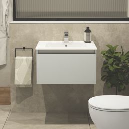 Newland  Single Drawer Wall-Mounted Vanity Unit with Basin Matt Pearl Grey 600mm x 450mm x 370mm