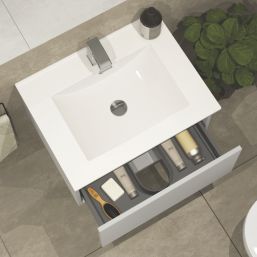 Newland  Single Drawer Wall-Mounted Vanity Unit with Basin Matt Pearl Grey 600mm x 450mm x 370mm