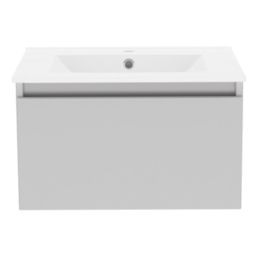 Newland  Single Drawer Wall-Mounted Vanity Unit with Basin Matt Pearl Grey 600mm x 450mm x 370mm