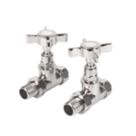 Towelrads  15mm x 1/2" Chrome Straight Traditional Manual Radiator Valve & Lockshield  2 Pack