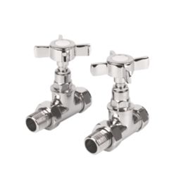 Towelrads  15mm x 1/2" Chrome Straight Traditional Manual Radiator Valve & Lockshield  2 Pack