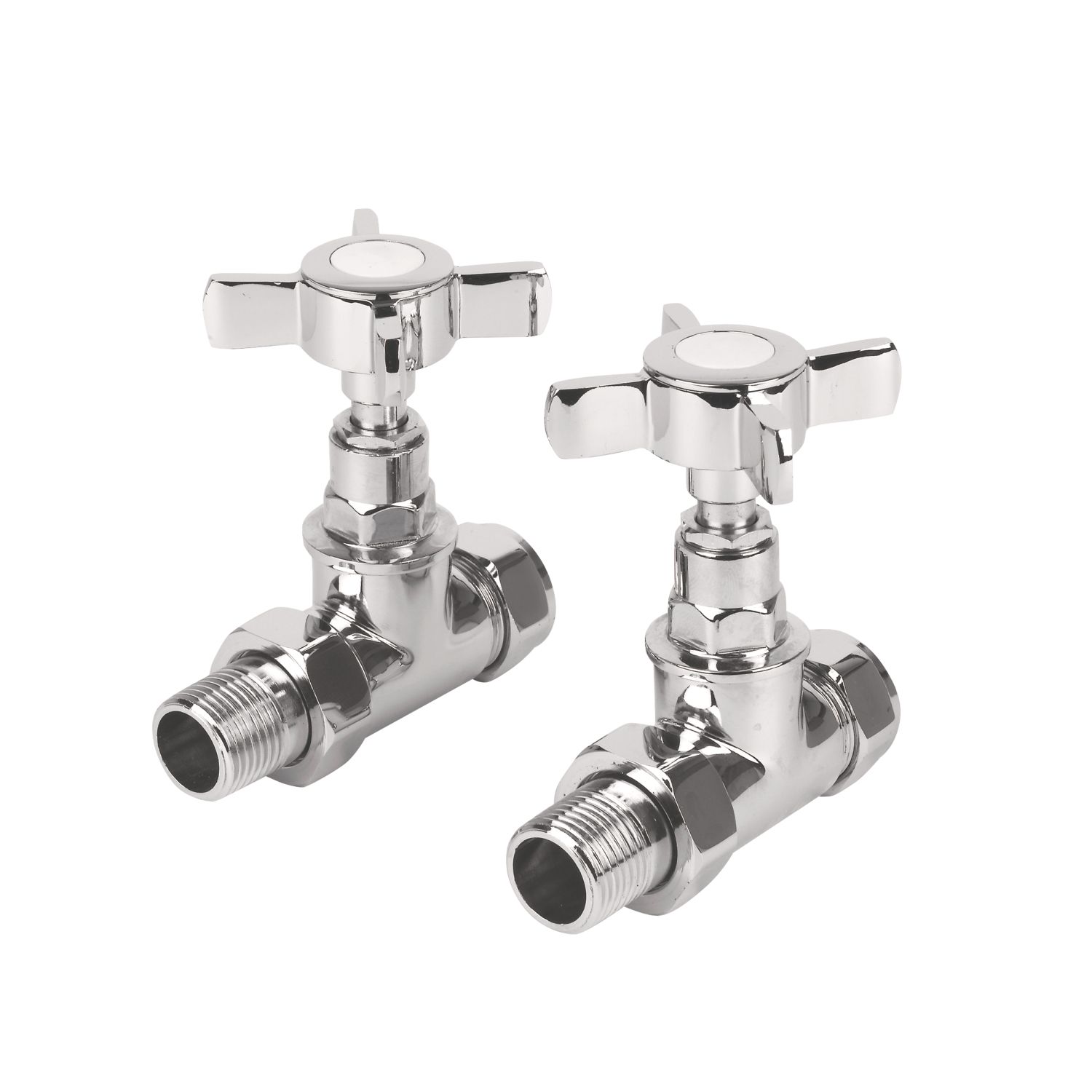 Towelrads 15mm x 1/2" Chrome Straight Traditional Manual Radiator Valve & Lockshield 2 Pack (544RY)