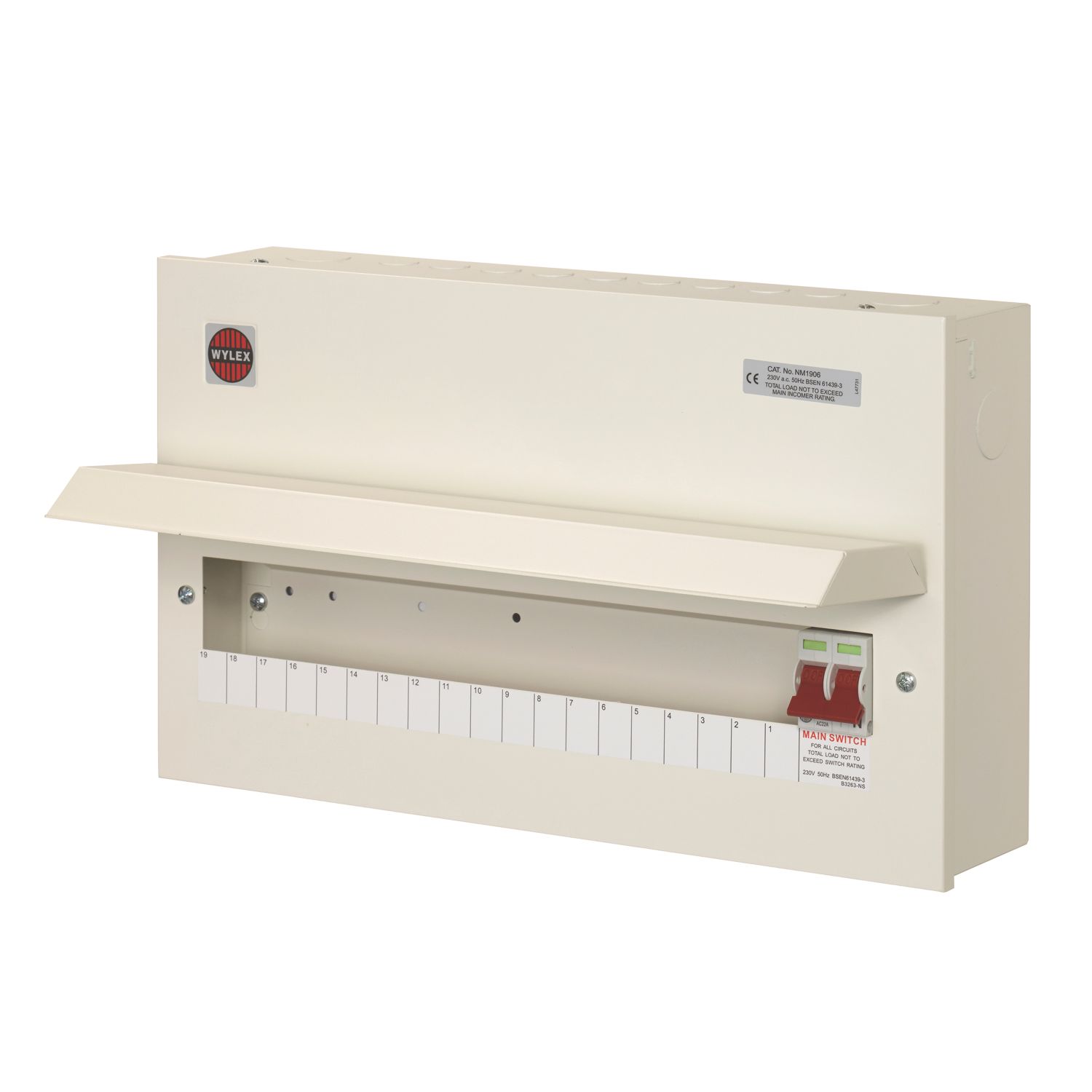 Wylex 21-Module 19-Way Part-Populated Main Switch Consumer Unit (5452P)