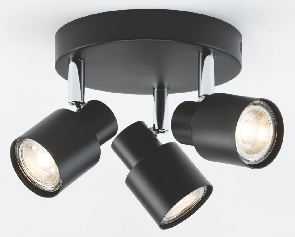 Knightsbridge Round 3Light Triple GU10 Ceiling Spotlight Matt Black