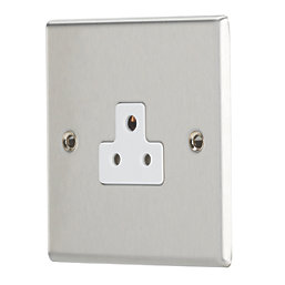 Contactum iConic 2A 1-Gang Unswitched Round Pin Socket Brushed Steel with White Inserts