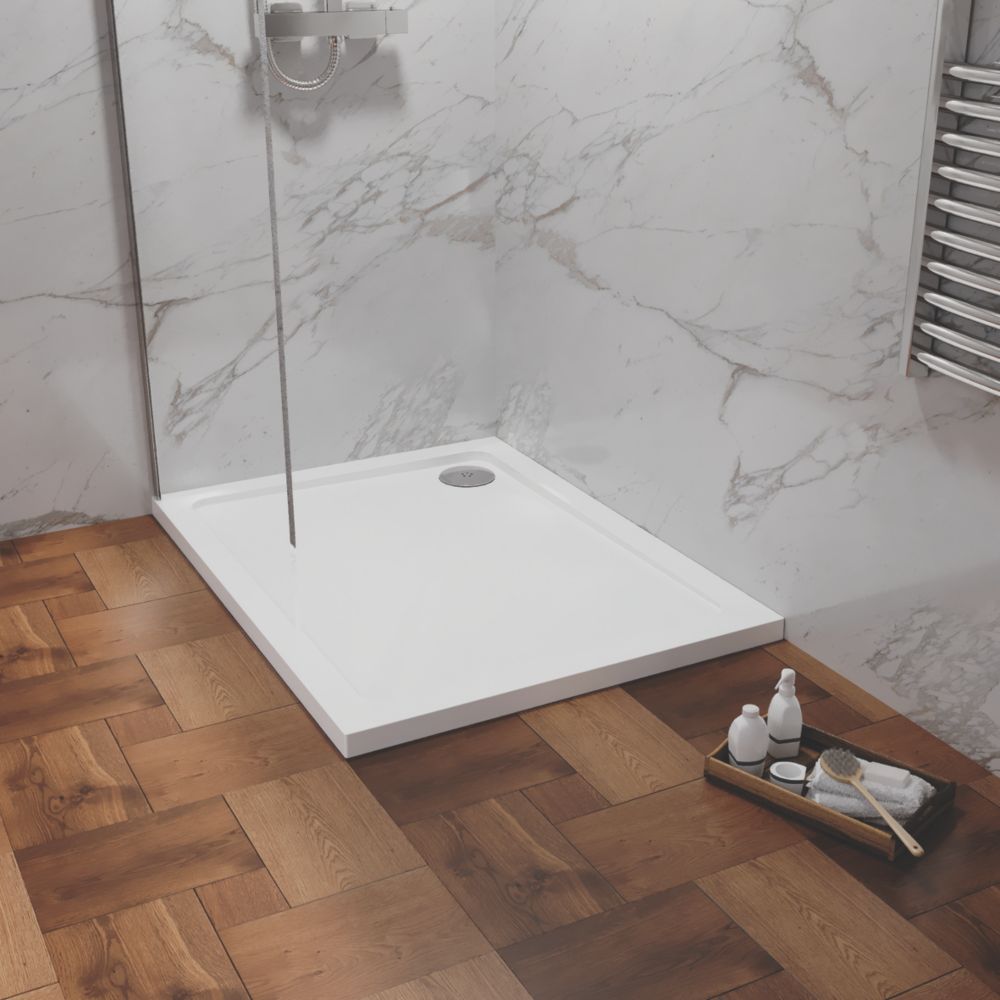 ETAL Pearlstone Matrix Rectangular Shower Tray White 1000mm x 760mm x ...