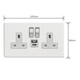 Varilight  13A 2-Gang 1P+N Switched Socket + 4A 20W 2-Outlet Type A & C USB Charger Ice White with White Inserts