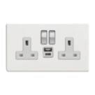 Varilight  13A 2-Gang 1P+N Switched Socket + 4A 20W 2-Outlet Type A & C USB Charger Ice White with White Inserts