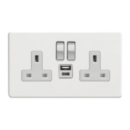 Varilight  13A 2-Gang 1P+N Switched Socket + 4A 20W 2-Outlet Type A & C USB Charger Ice White with White Inserts