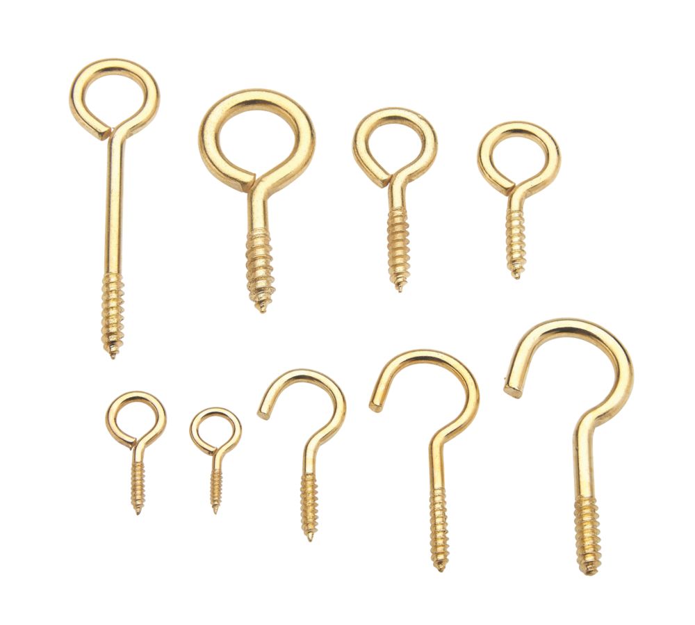 Easyfix Brass-Plated Screw Hooks & Eyes Grab Pack 215 Pcs - Screwfix