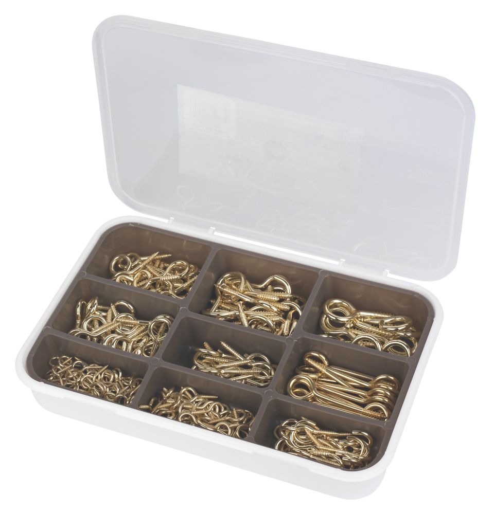 Easyfix BrassPlated Screw Hooks & Eyes Grab Pack 215 Pcs Screwfix