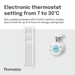 Flomasta 1600mm x 400mm 1364BTU White Flat Electric Towel Radiator