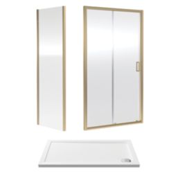 ETAL  Framed Rectangular Sliding Door Shower Enclosure & Tray  Brushed Brass 1190mm x 690mm x 1940mm