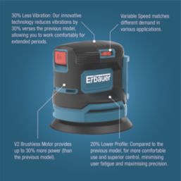 Erbauer ERI1105SDR 125mm 18V Li-Ion EXT Brushless Cordless Random Orbit Sander - Bare