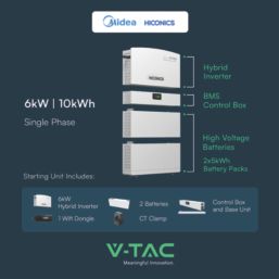 V-TAC 6kW Wall Mounted Single-Phase Hybrid Solar Inverter & Battery