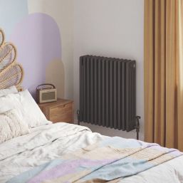 Flomasta 600mm x 605mm 3386BTU Black Horizontal 4 Column Radiator