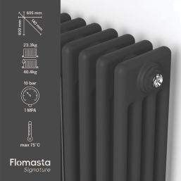 Flomasta 600mm x 605mm 3386BTU Black Horizontal 4 Column Radiator