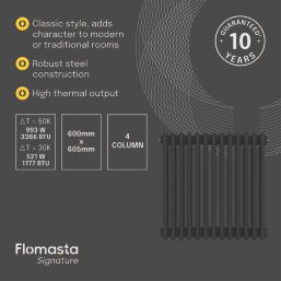 Flomasta 600mm x 605mm 3386BTU Black Horizontal 4 Column Radiator
