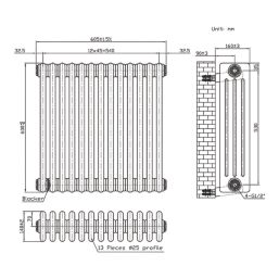 Flomasta 600mm x 605mm 3386BTU Black Horizontal 4 Column Radiator