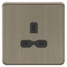 Knightsbridge Screwless 13A 1-Gang Unswitched Socket Antique Brass with Black Inserts