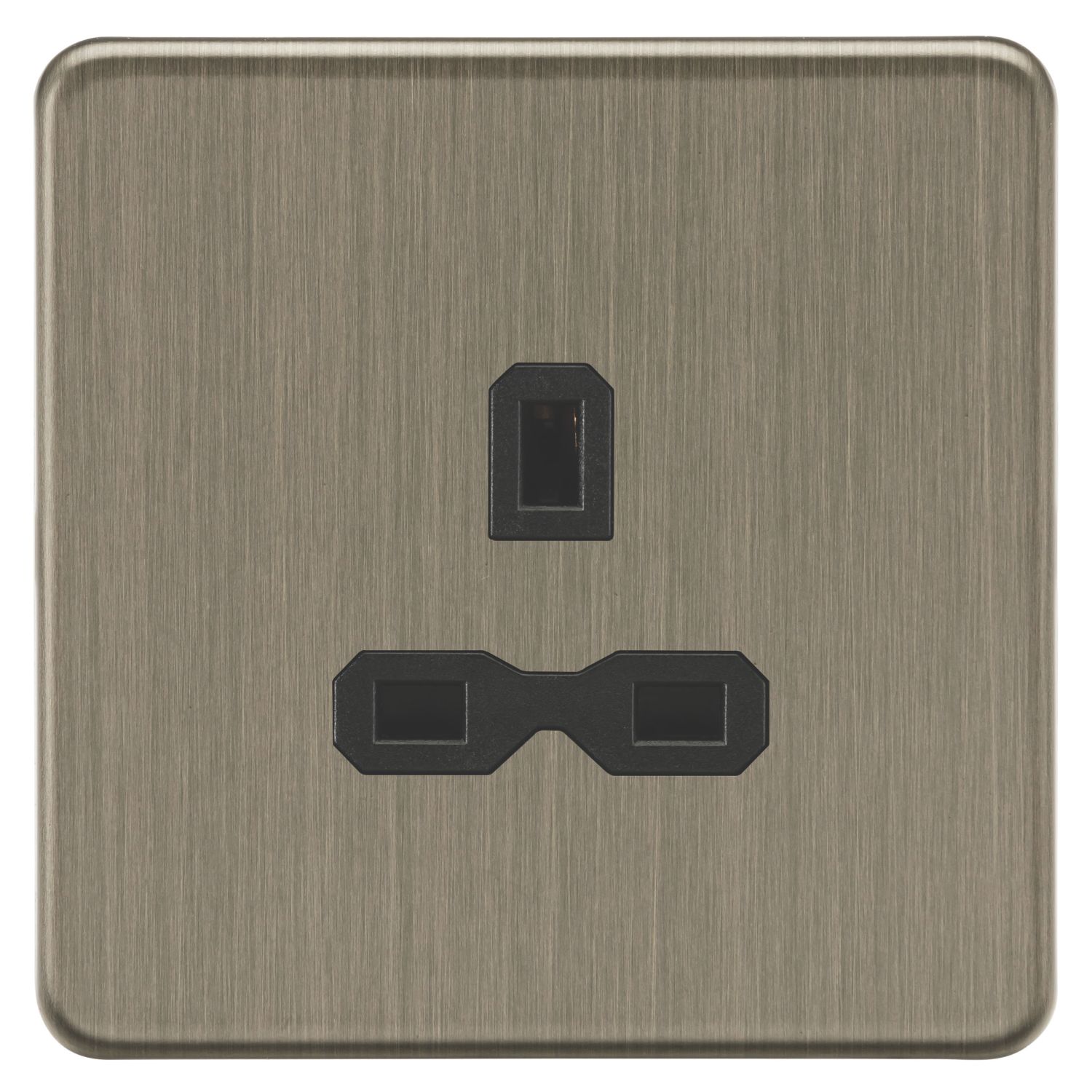 Knightsbridge Screwless 13A 1-Gang Unswitched Socket Antique Brass with Black Inserts (547CR)