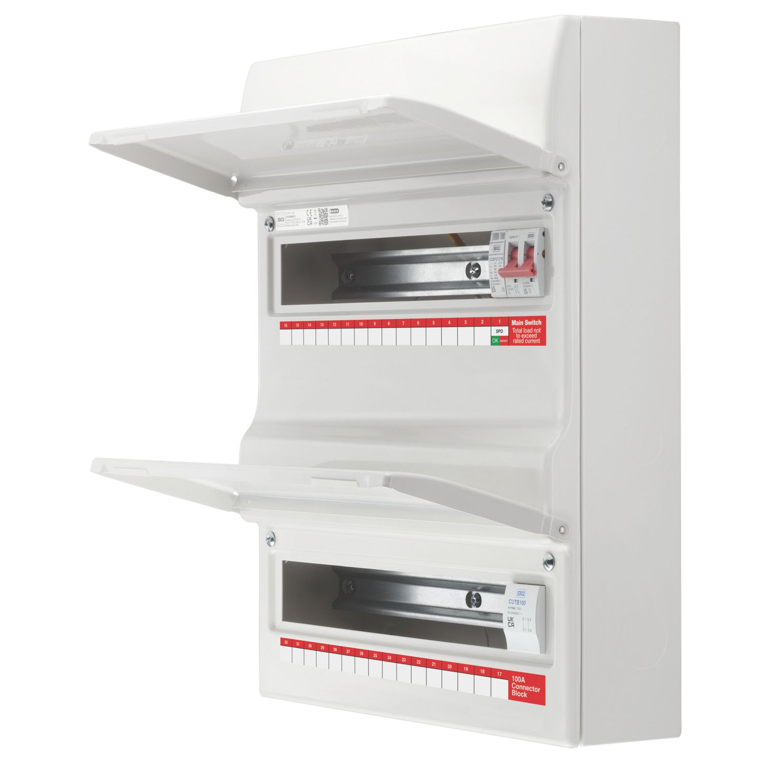 British General 36-Module 31-Way Part-Populated High Integrity Main Switch Consumer Unit with SPD (547EF)