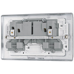British General Nexus Metal 13A 2-Gang DP Switched Plug Socket Polished Chrome  with White Inserts
