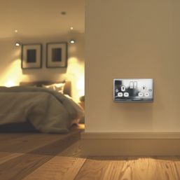 British General Nexus Metal 13A 2-Gang DP Switched Plug Socket Polished Chrome  with White Inserts