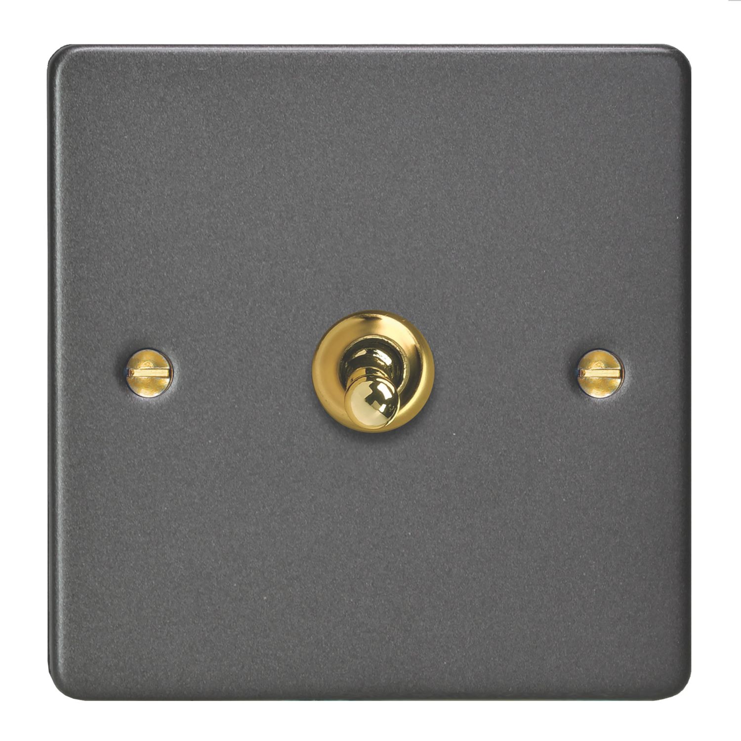 Varilight 10A 1-Gang 2-Way Light Switch Graphite Grey with Colour-Matched Inserts (547YT)