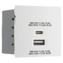 British General Euro Module Modular 3A 45W 2-Outlet Type A & C USB Socket White